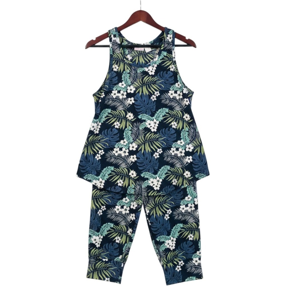 Tommy Bahama Sleepwear Pajama Set Womens S Navy Tropical Palm Print Tank Jogger